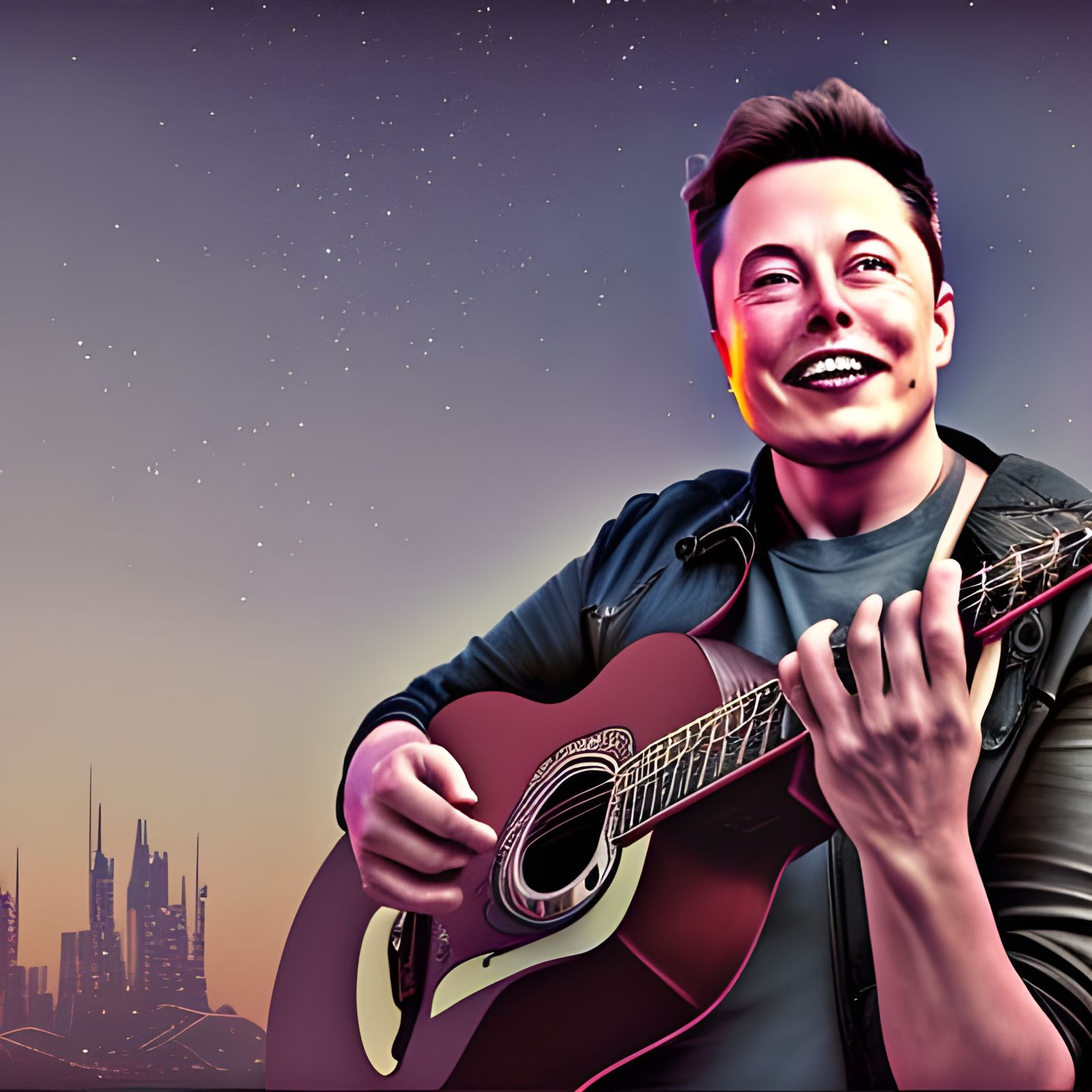 Six-Fingered Elon Musk Busks at Dusk