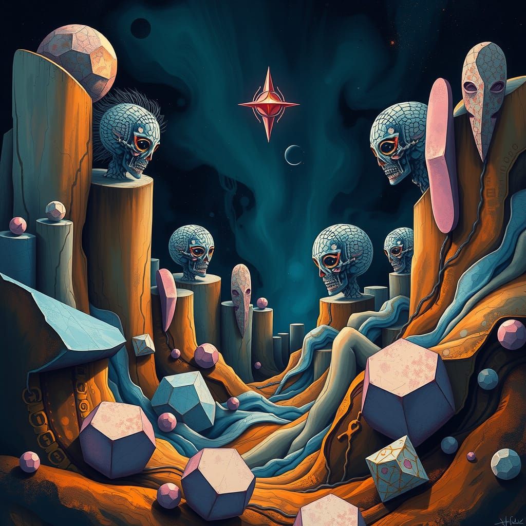 Surreal Precisionist Gouache of Abstract Orgones