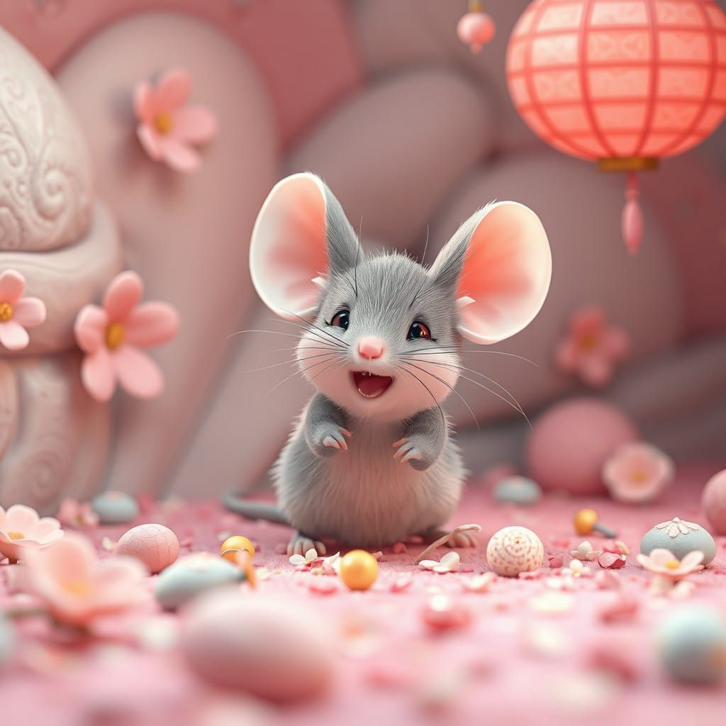 Vibrant Whimsical Scene of Mouse and Human in Anime Style