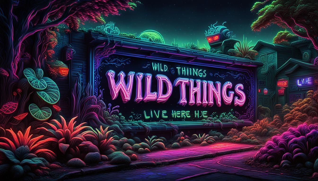 Neon Fantasy Landscape with Glowing Monsters