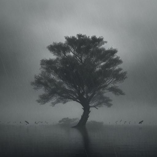 Minimalist Grayscale Nature Scene with Bird Silhouettes