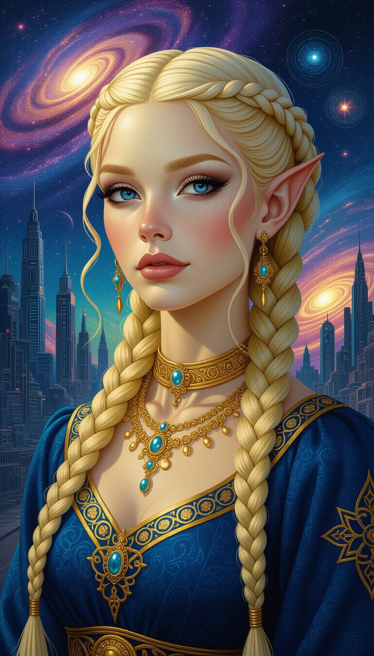 Alien Woman in Cyberpunk City, Surreal Portrait