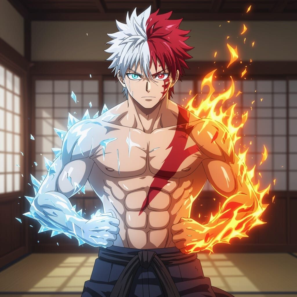 Muscular Shoto Todoroki Trains in Japanese Dojo