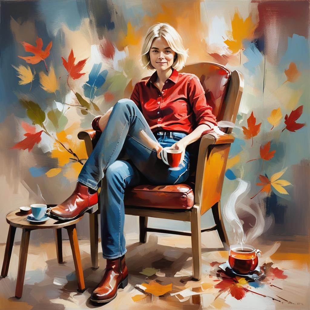 Expressionist Portrait of a Woman with Tea