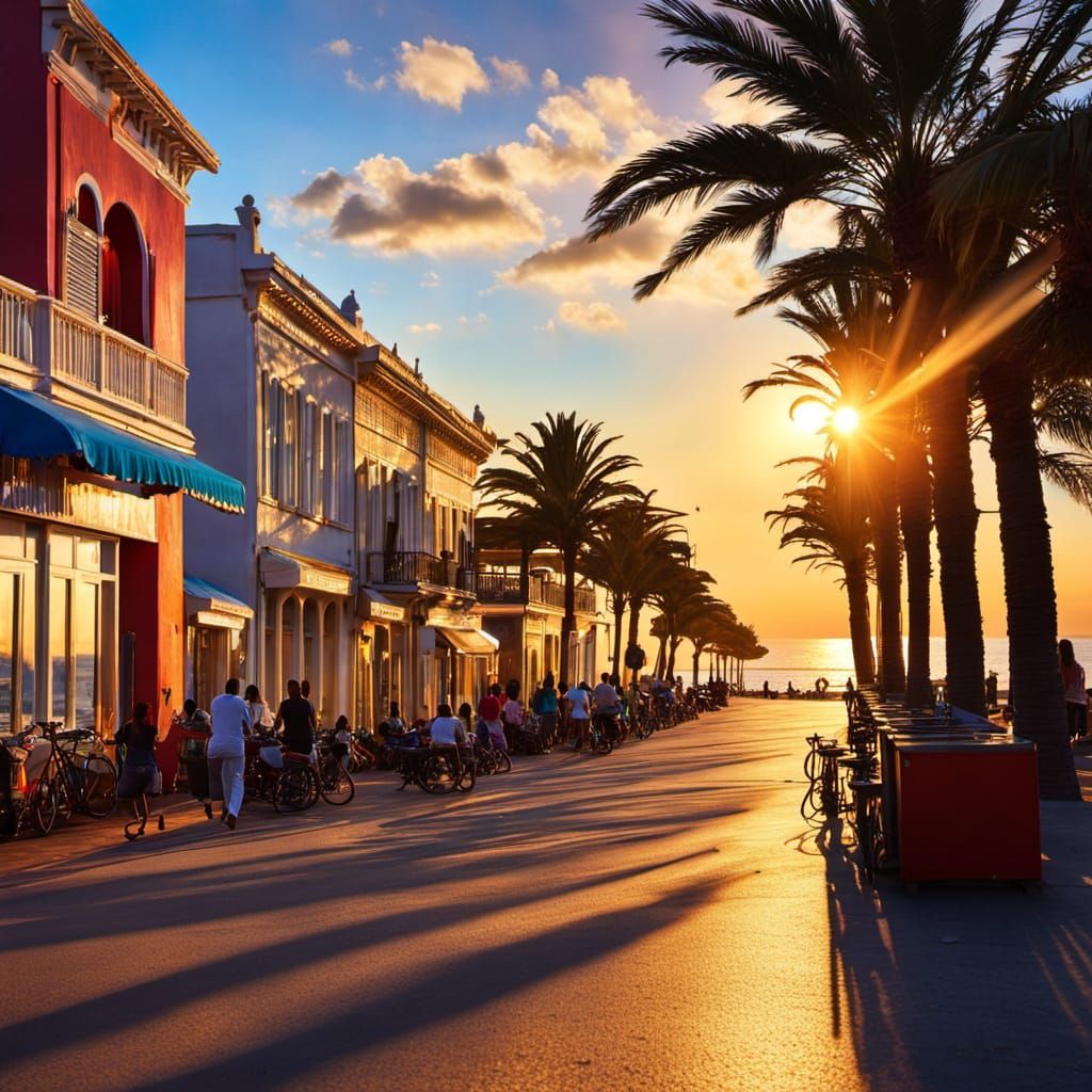 Mysterious Seaside Boulevard at Night, Full of Colors
