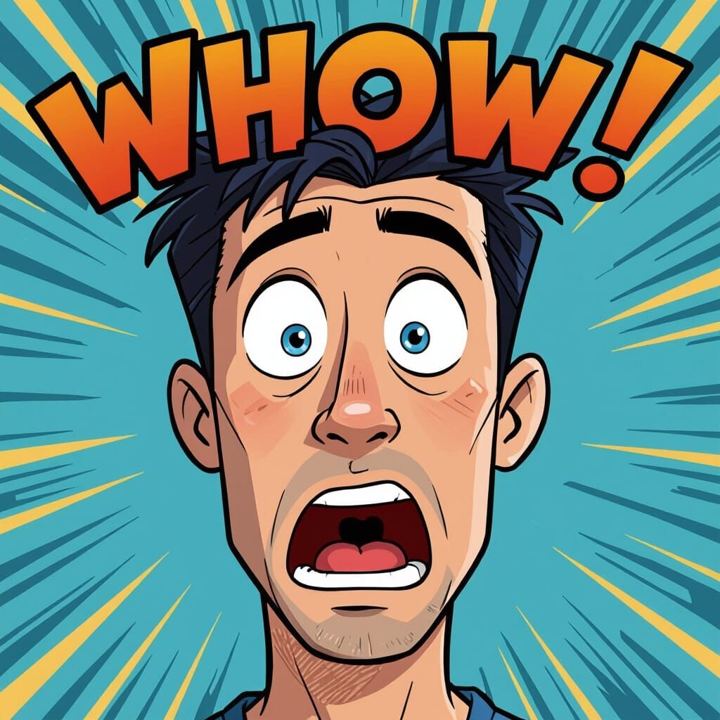 Shocked Male Face in Vibrant Cartoon Style
