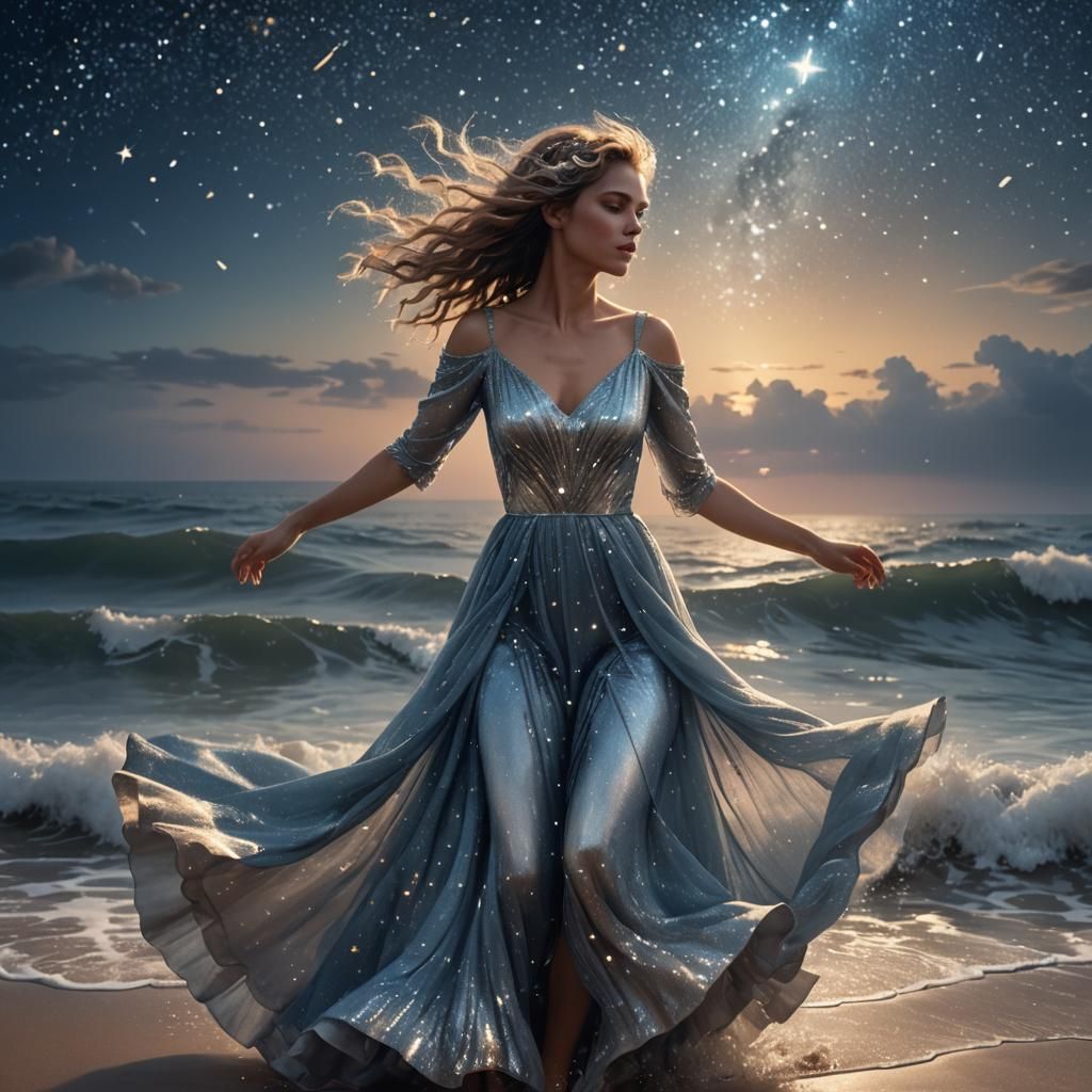 Woman Dancing Under Stars: Digital Matte Painting