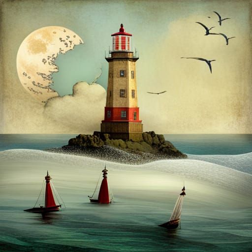 Lighthouse Collage Inspired by Catrin Welz-Stein
