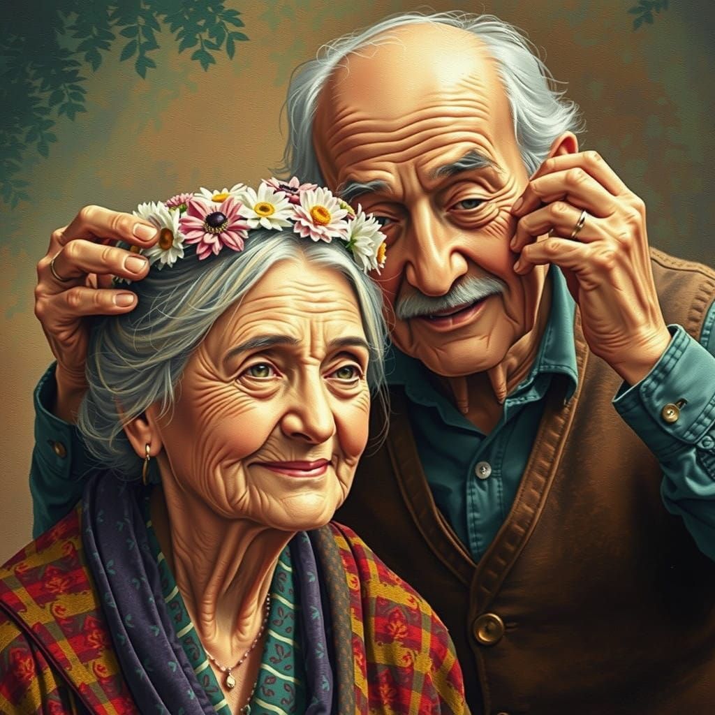 Warm Smiles in a Vintage Floral Wreath