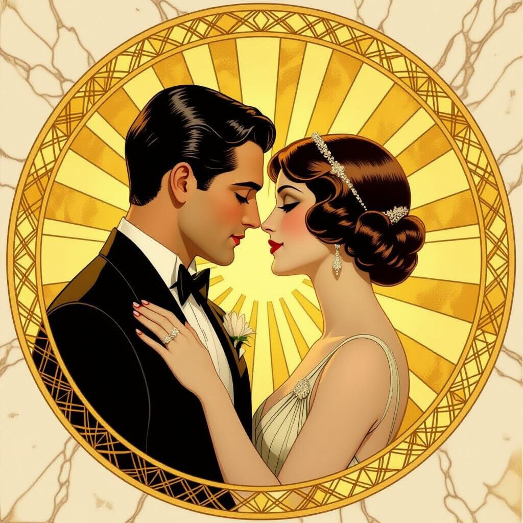 Art Deco Lovers in Golden Light