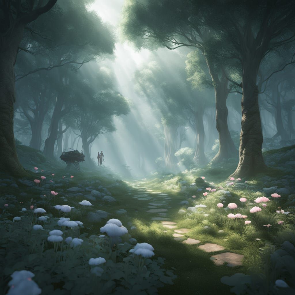 Fantasy Animals and Fairies in Ethereal Forest