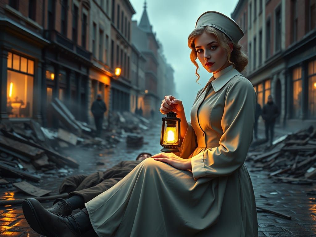 Serene Nocturnal Scene in Victorian Style with Warm Golden L...