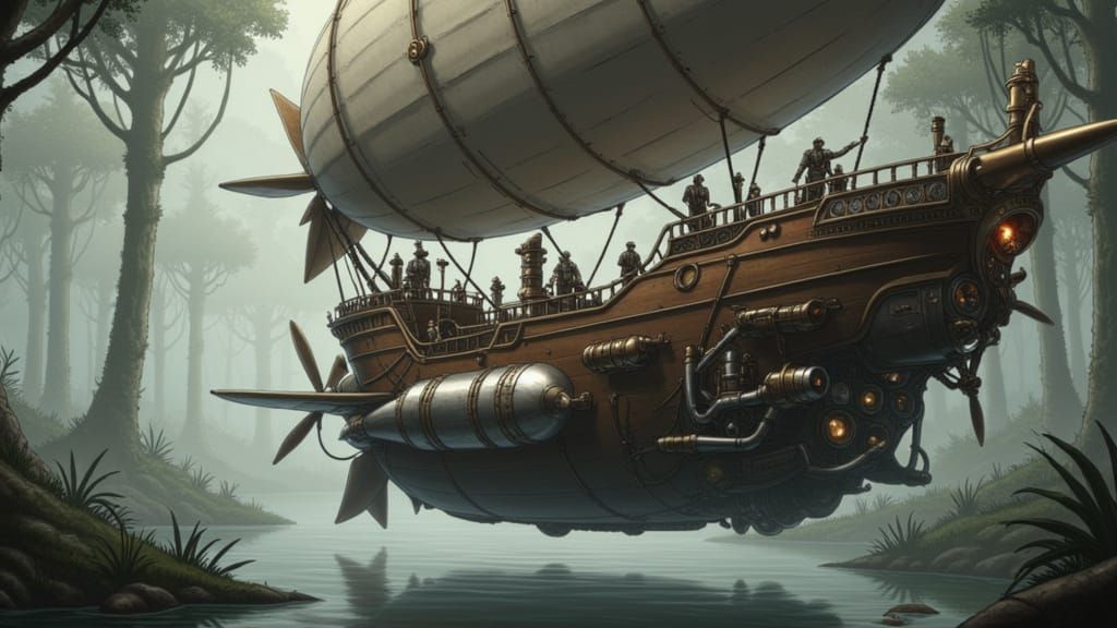 Steampunk Airship in Dark Fantasy Style