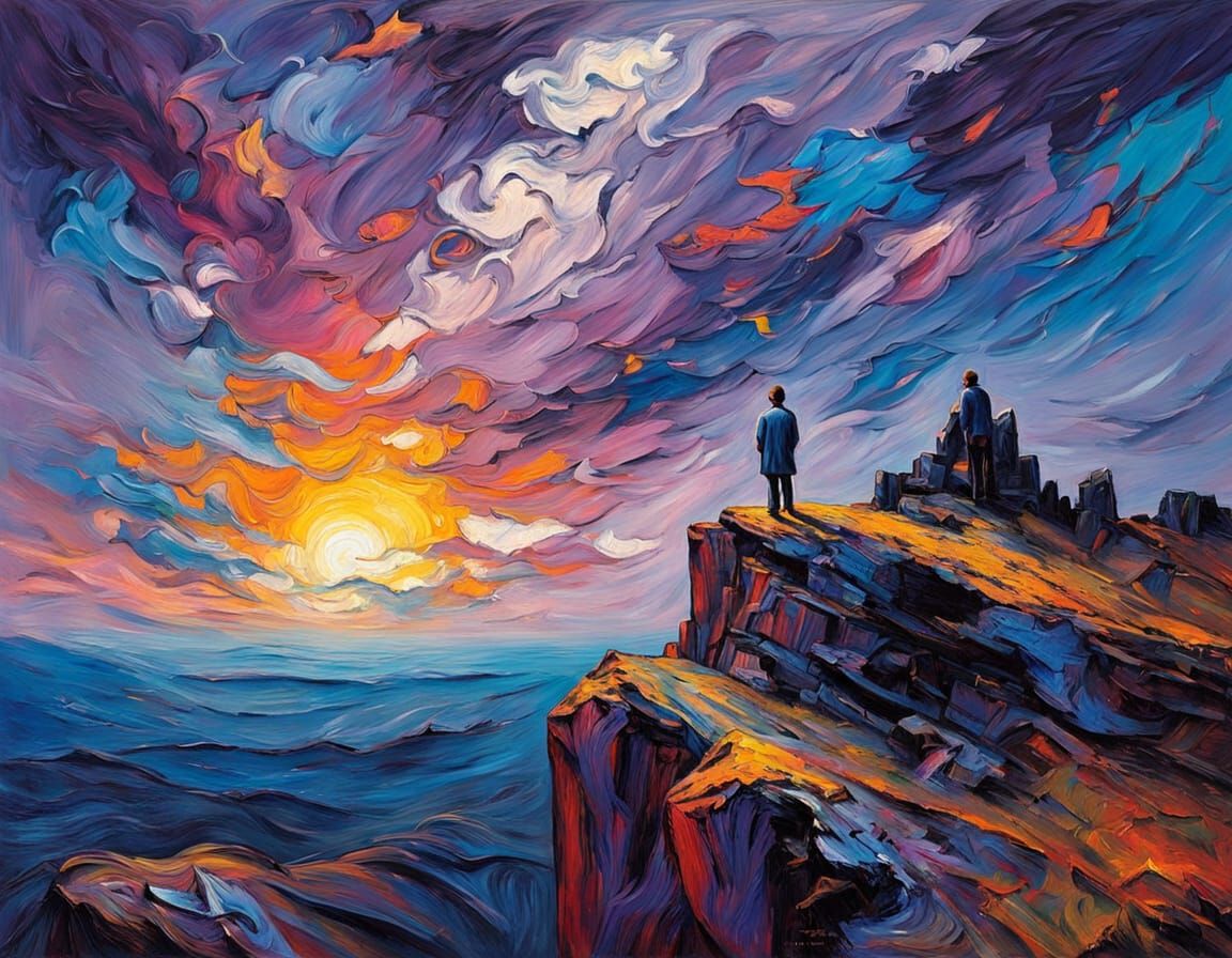 Neo-Impressionist Masterpiece of a Lone Figure Under Starry ...