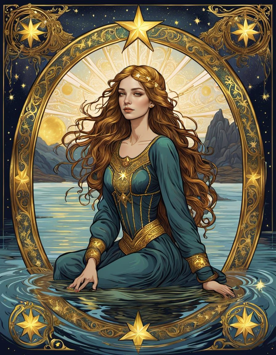 The Star Tarot Card in Art Nouveau Style