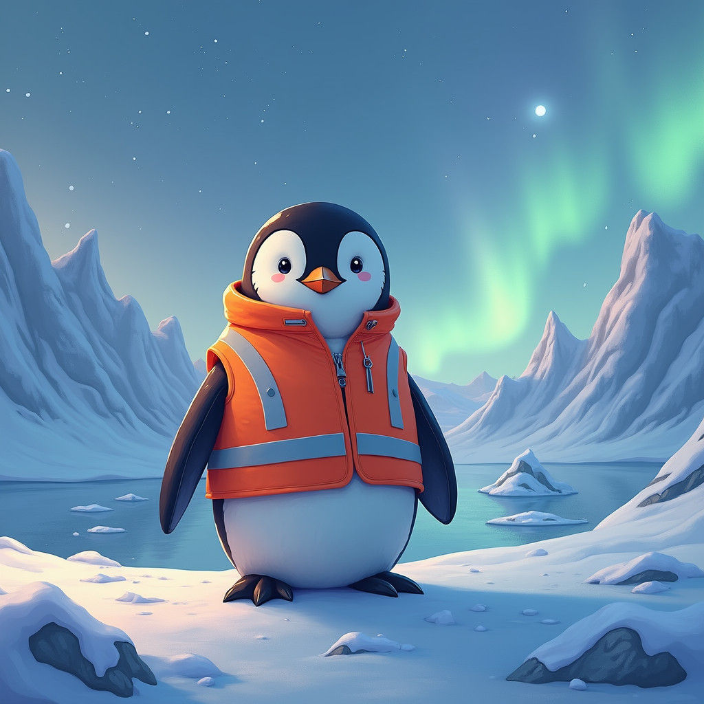 Penguin in Safety Vest, Digital Painting