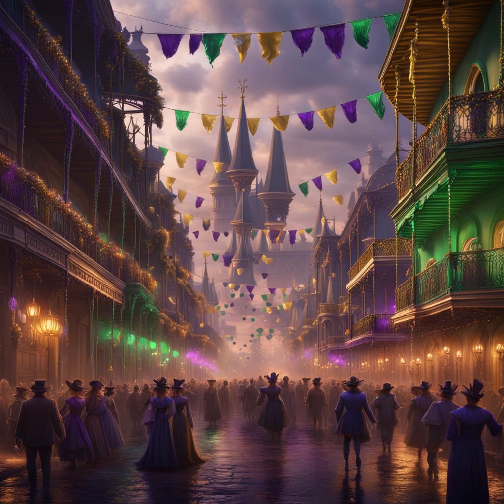 Vibrant Mardi Gras Celebration in Fantasy Art Style