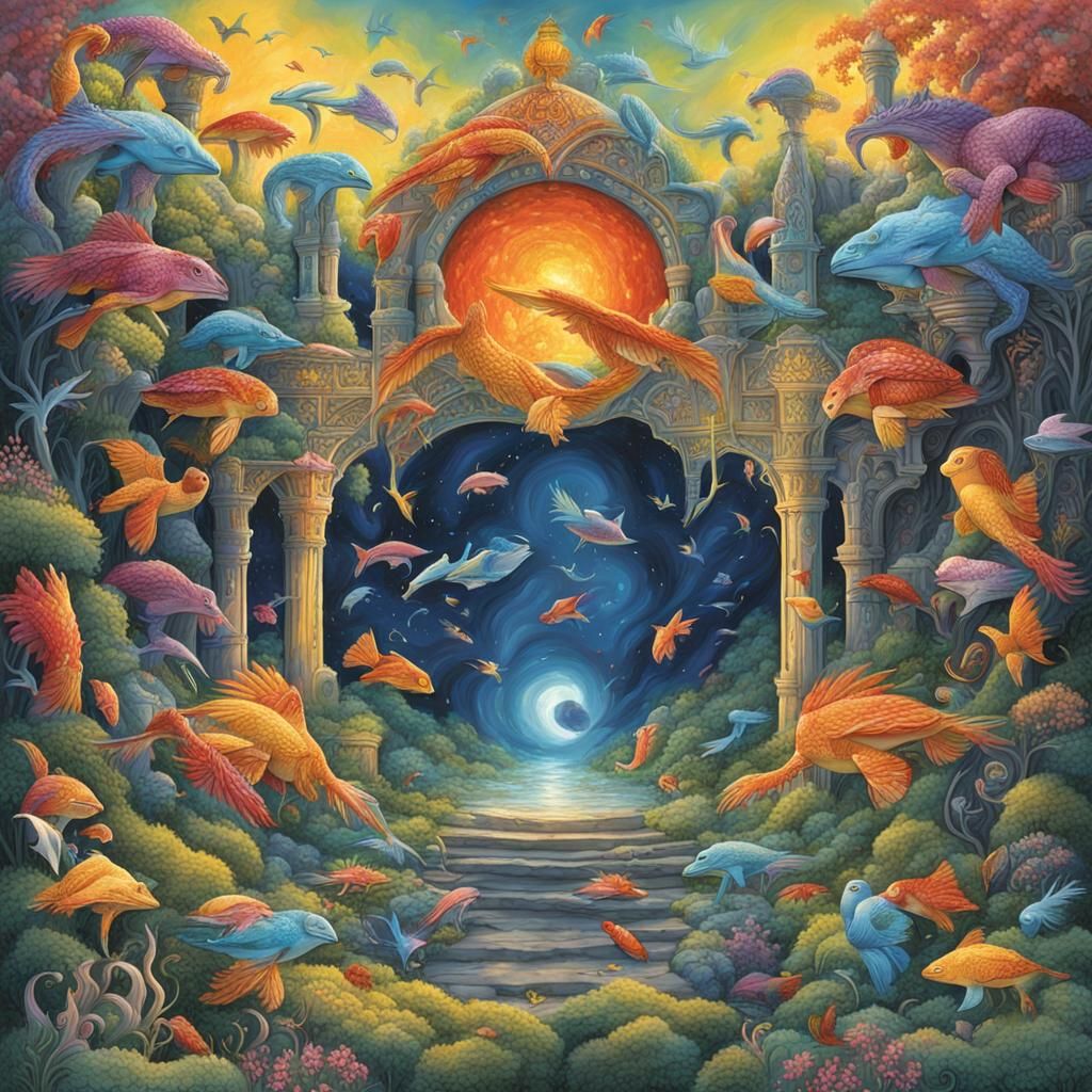 Vibrant Fantasy Scene in Ethereal Style