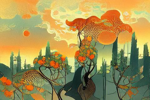 Tangerine Trees and Marmalade Skies in Art Nouveau Style
