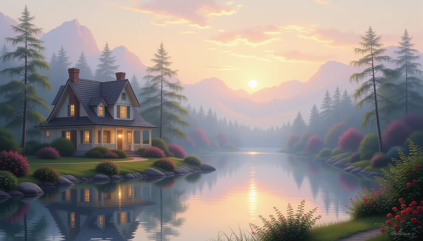 Ethereal Misty Landscape Glowing Warmly