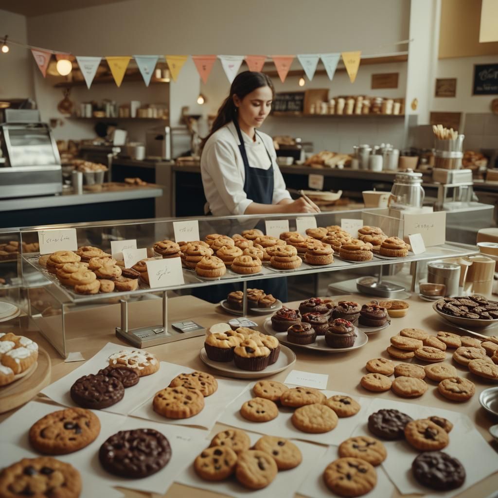 Pastry Counter with Cookies in Cinematic Style