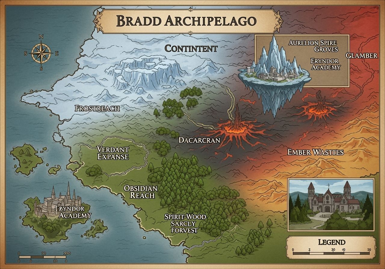 Fantasy Continent Map on Parchment Paper