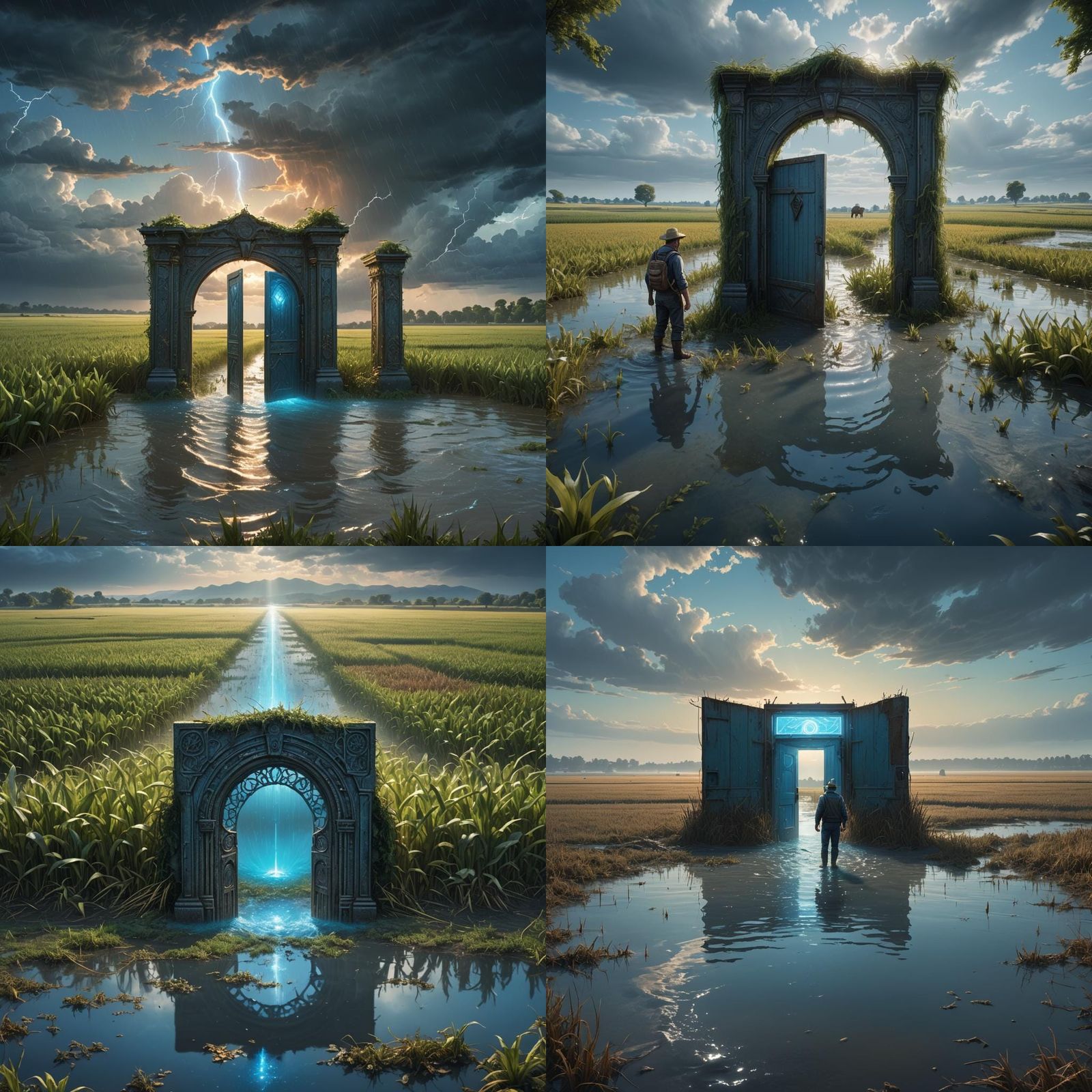 Flooded Farm with Water Portal: Fantasy Concept Art