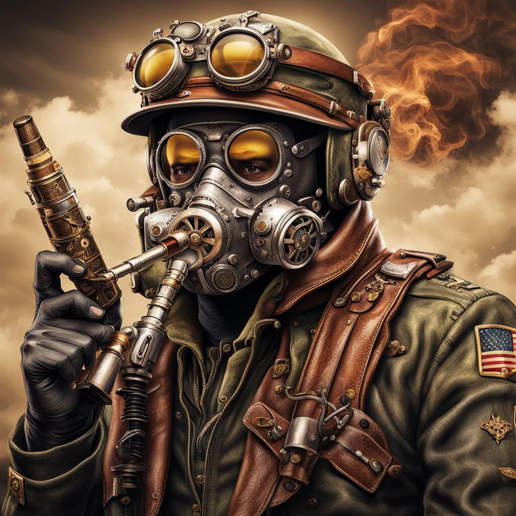 Steampunk Military Fighter Plane with Cigar