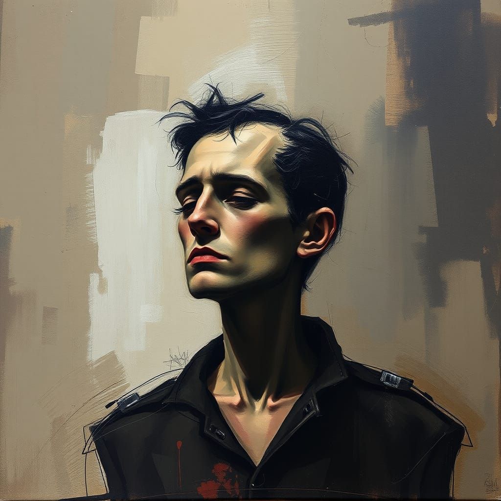 Contemplative Figure in Earth Tones with Drybrush Effect