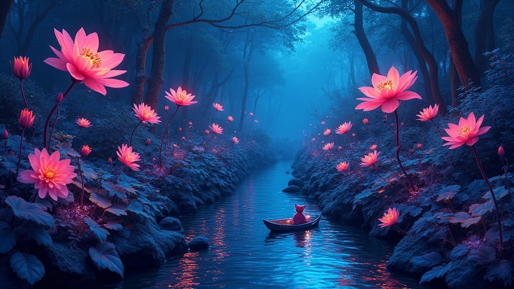 Mystical Garden with Glowing Flowers in Graffiti Art Style
