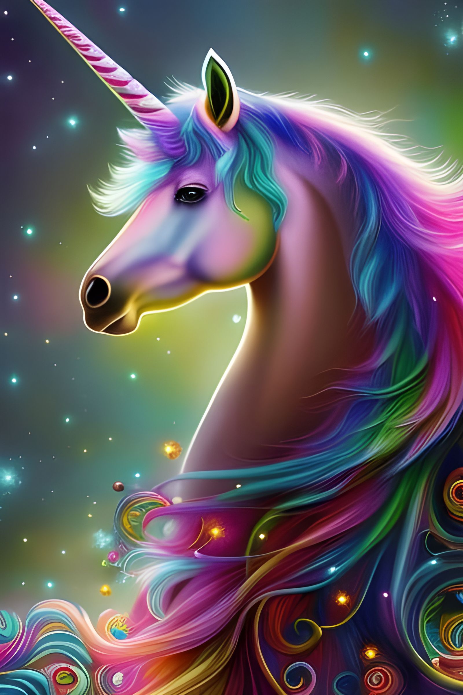 Cosmic Unicorn with Flowers in 3D Unity Render