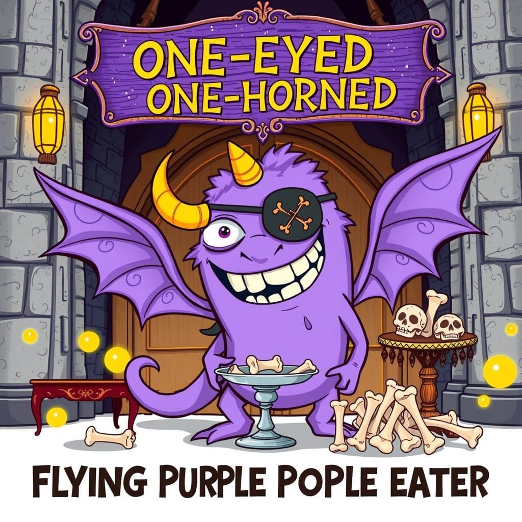 Whimsical Purple Monster with One Eye and One Horn