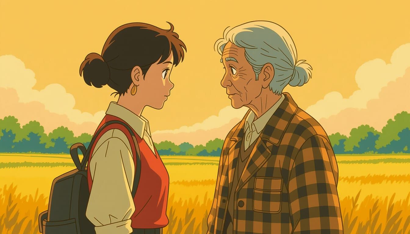 Person Meets Older Self in Nostalgic Setting