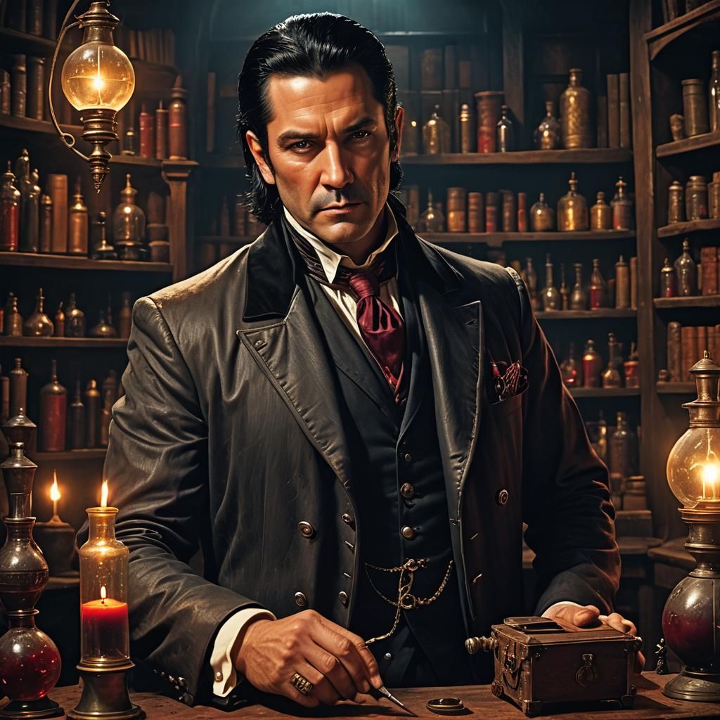 Noble Van Helsing in Mystical Chamber, Digital Art