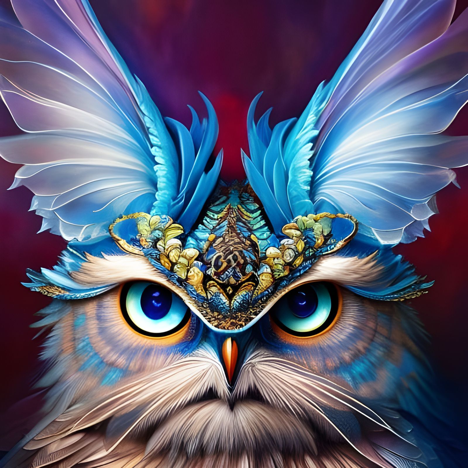 Chibi Fluffy Blue Owl Portrait in Digital Art Style