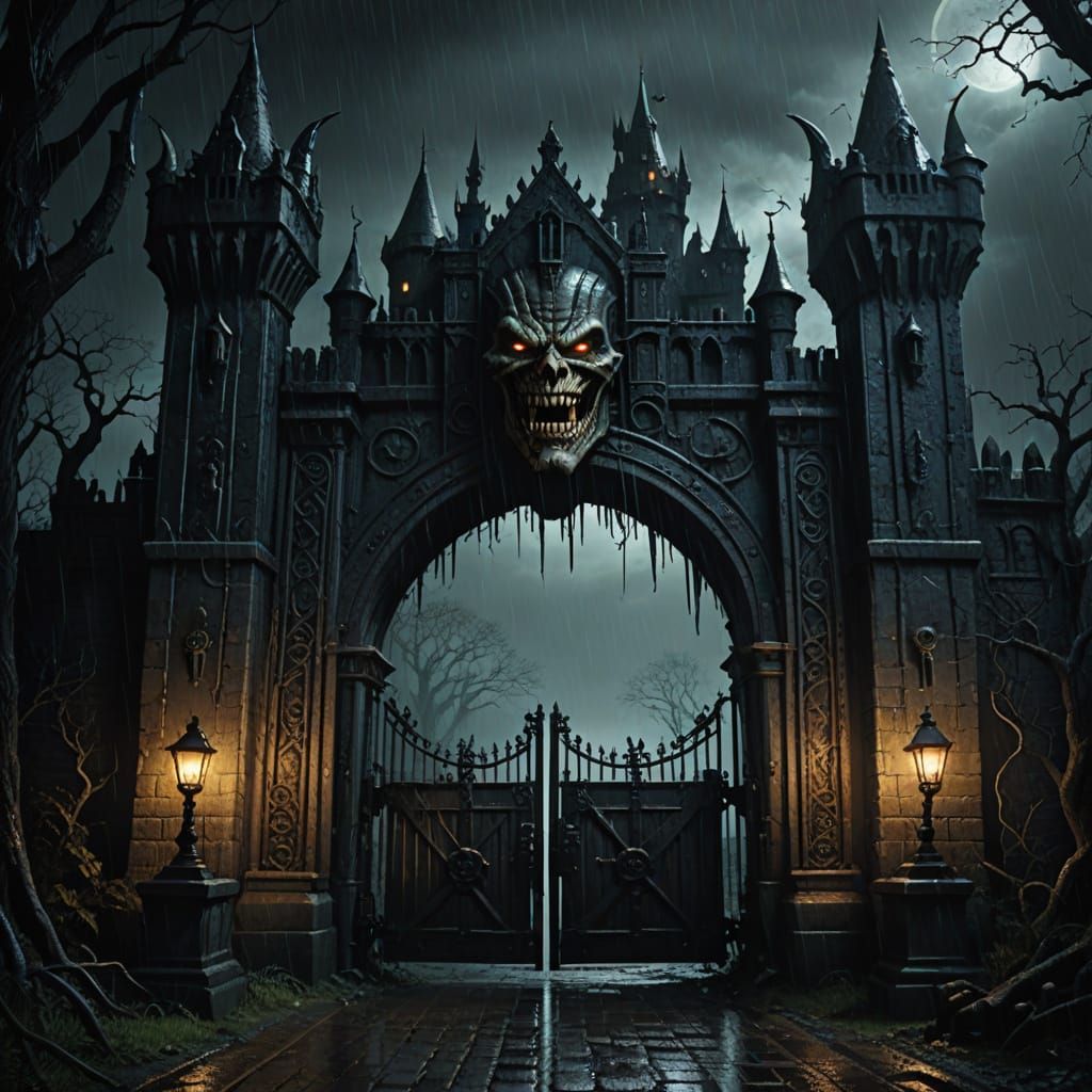 Giant Face Gate to Dark Castle in Eerie Gloom