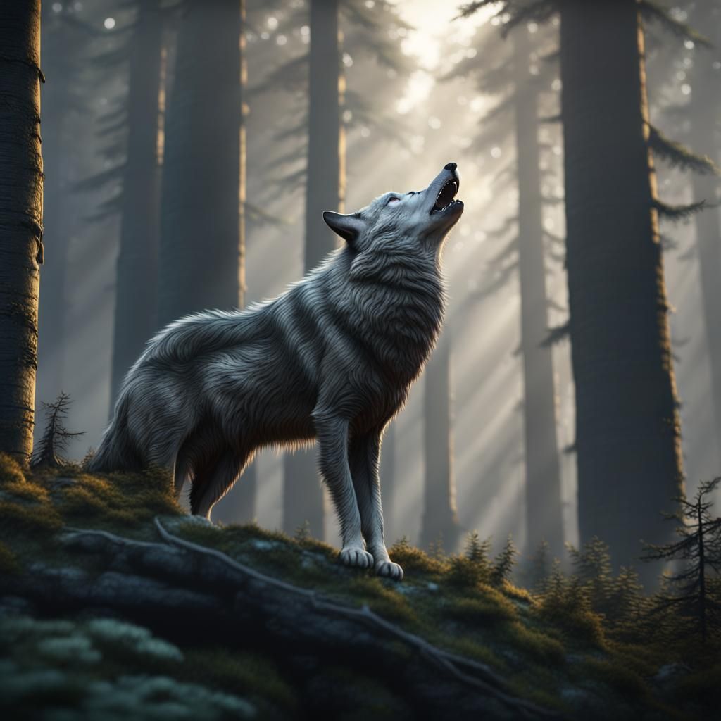 Grey Wolf Howling: Detailed Fantasy Concept Art