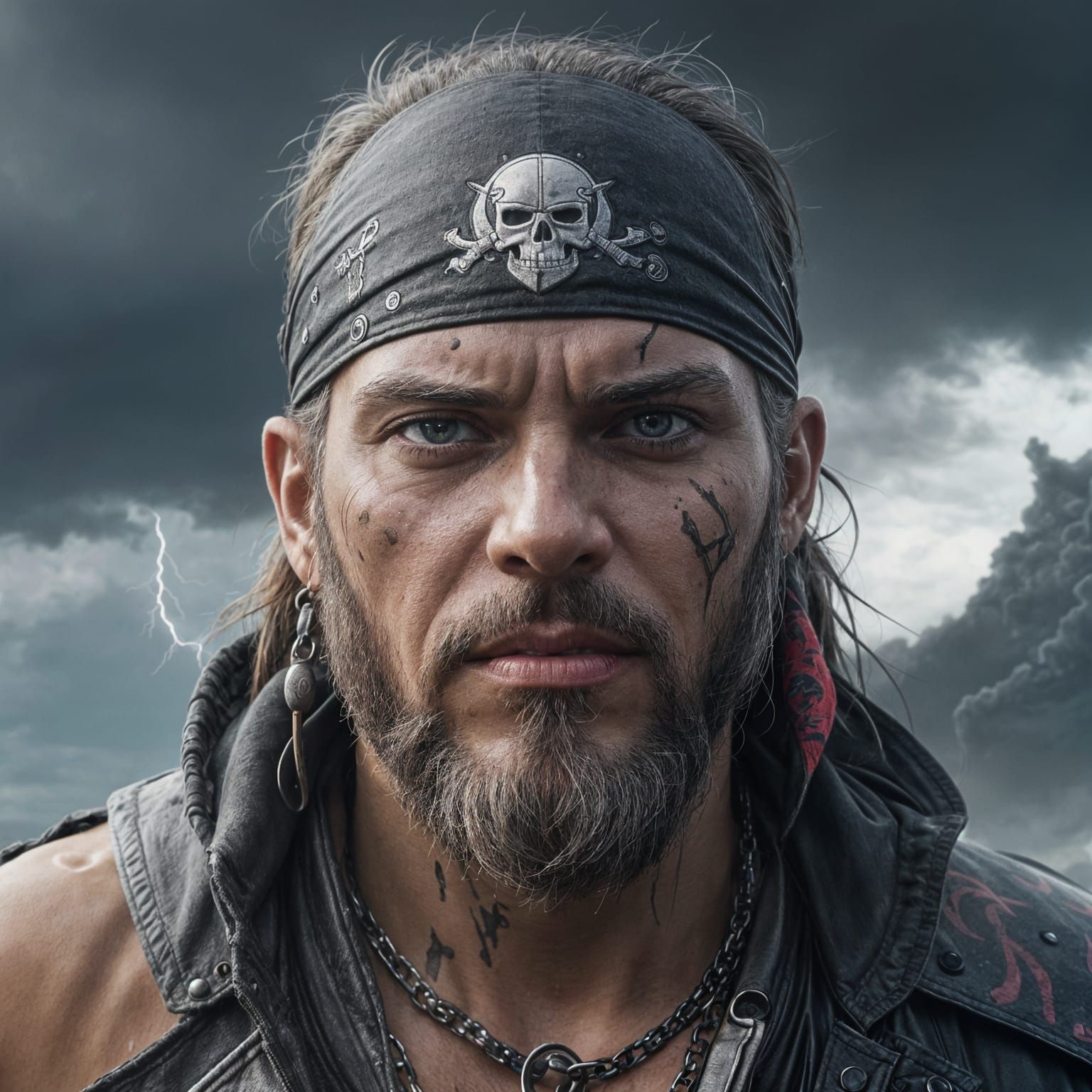 Stormy Seascape with Tattered Pirate Flag in Hyperrealistic ...