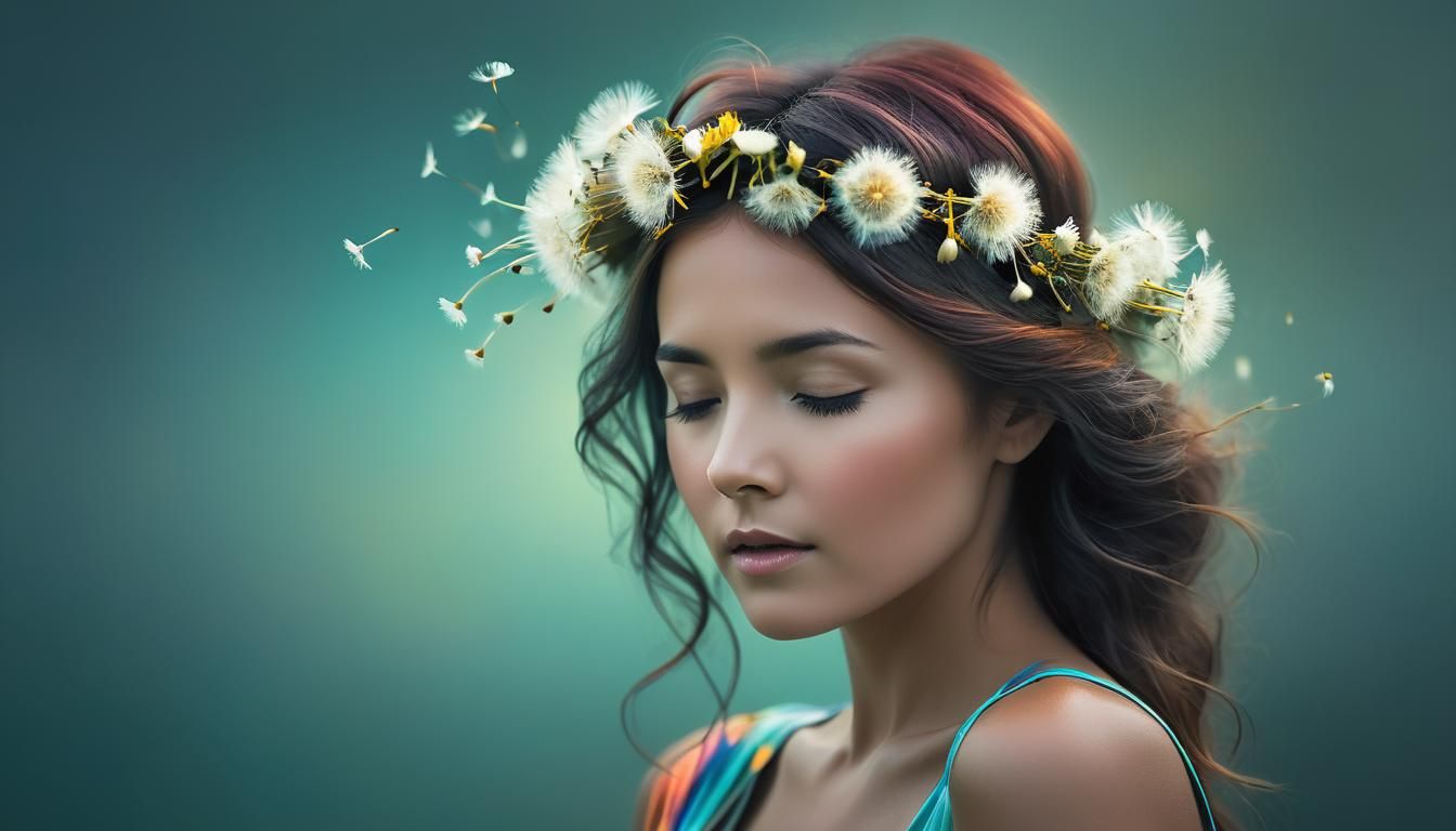 Woman with Flower Crown: Quantum Bioluminescence