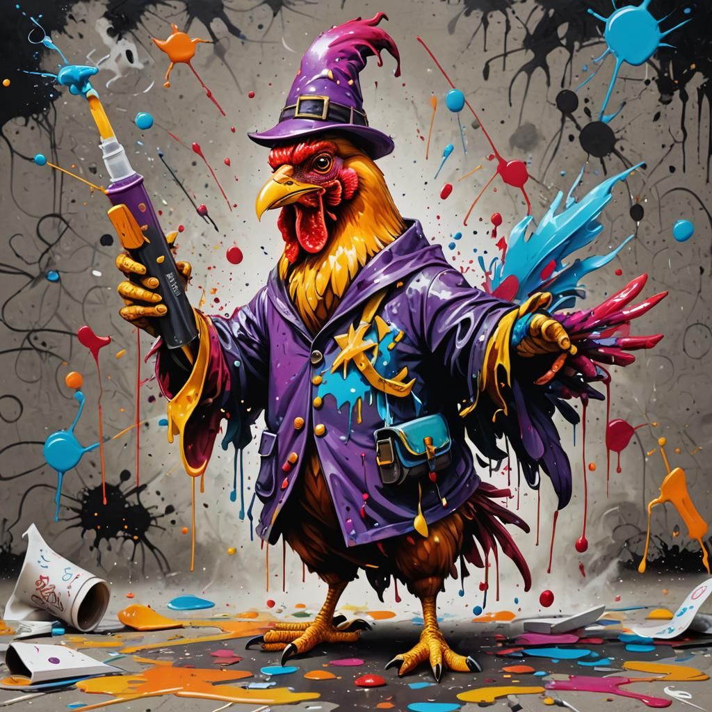 Wizard Chicken Ready for School in Graffiti Art