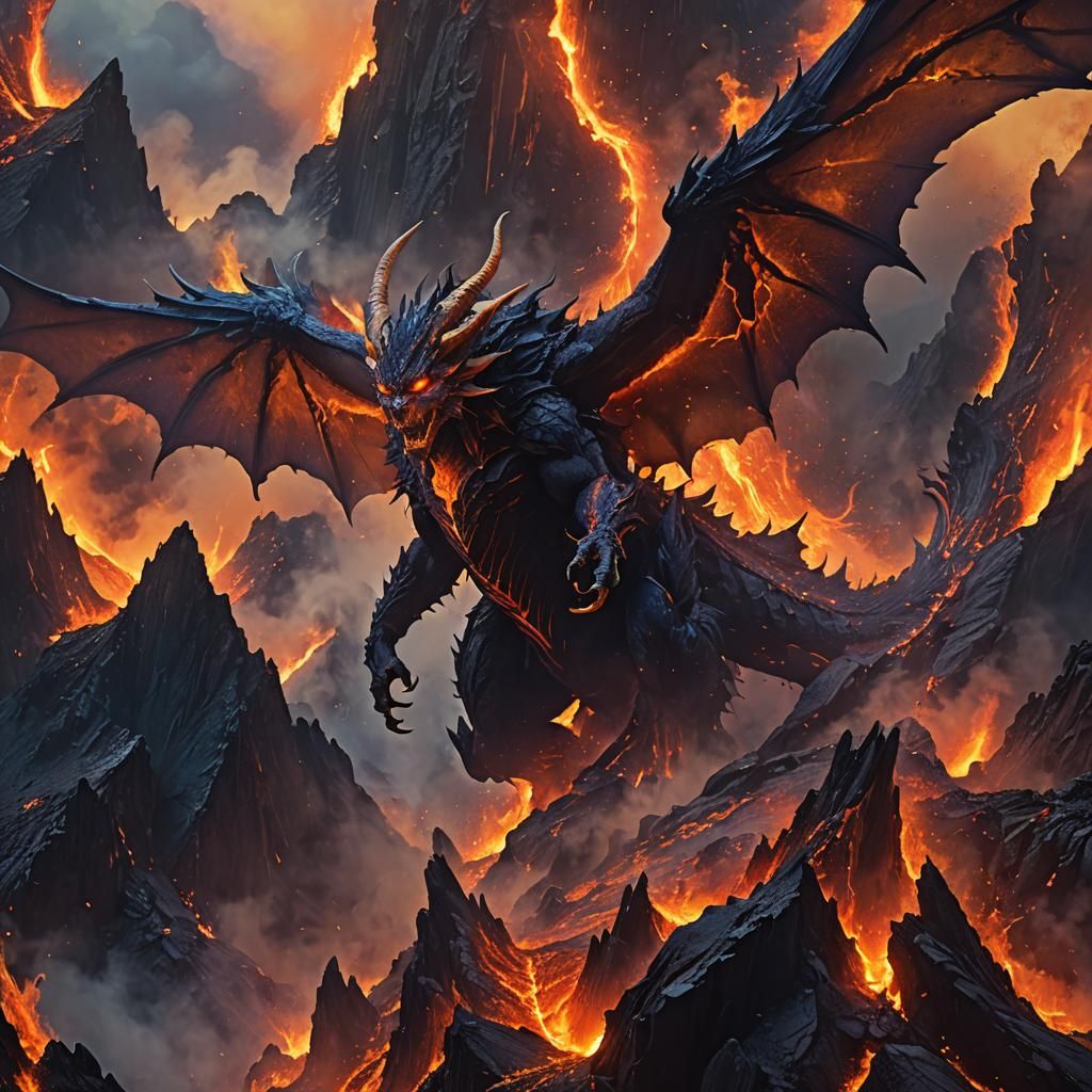 Lava Demon Wings Erupt from Misty Peak