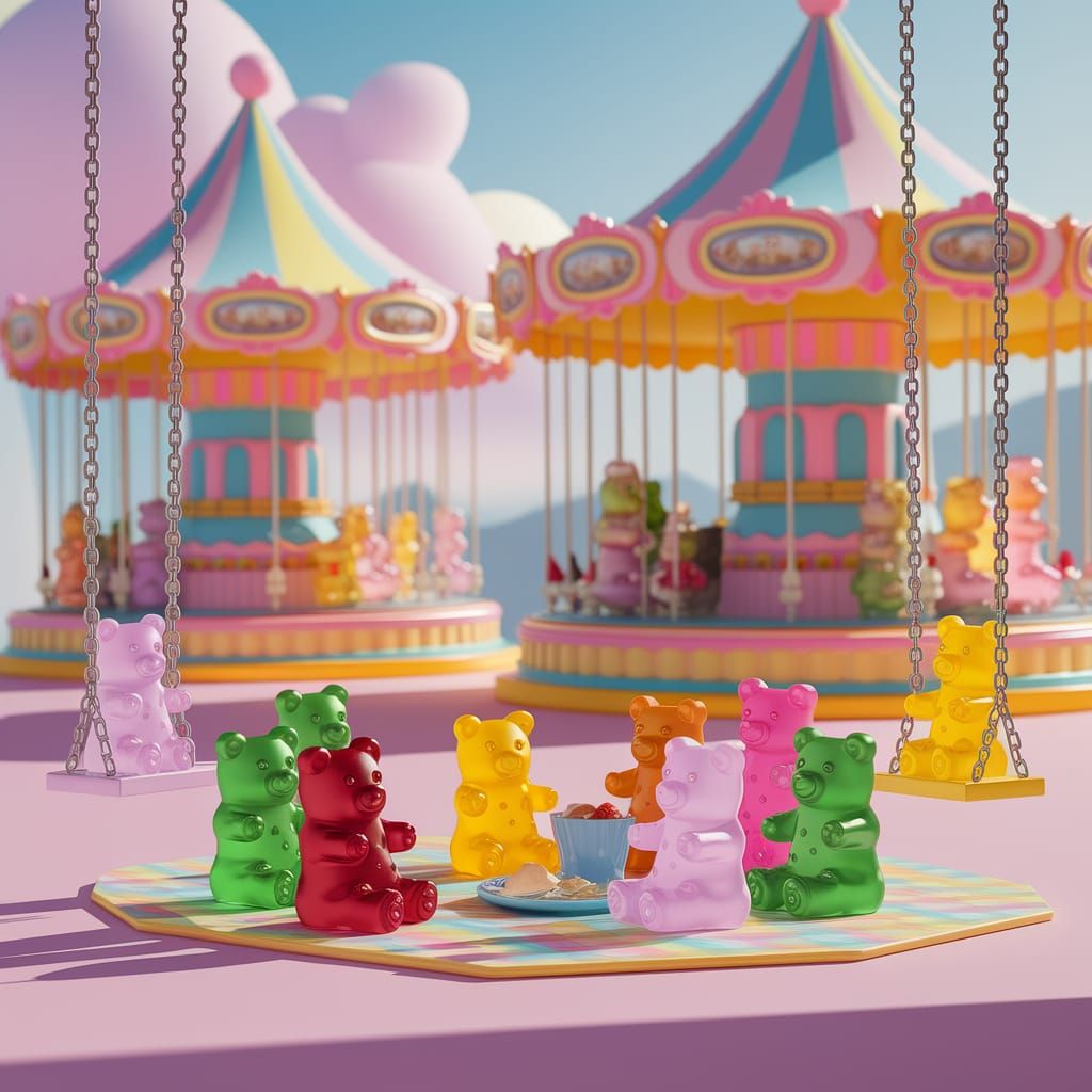 Gummy Bears Picnic in Pastel Amusement Park