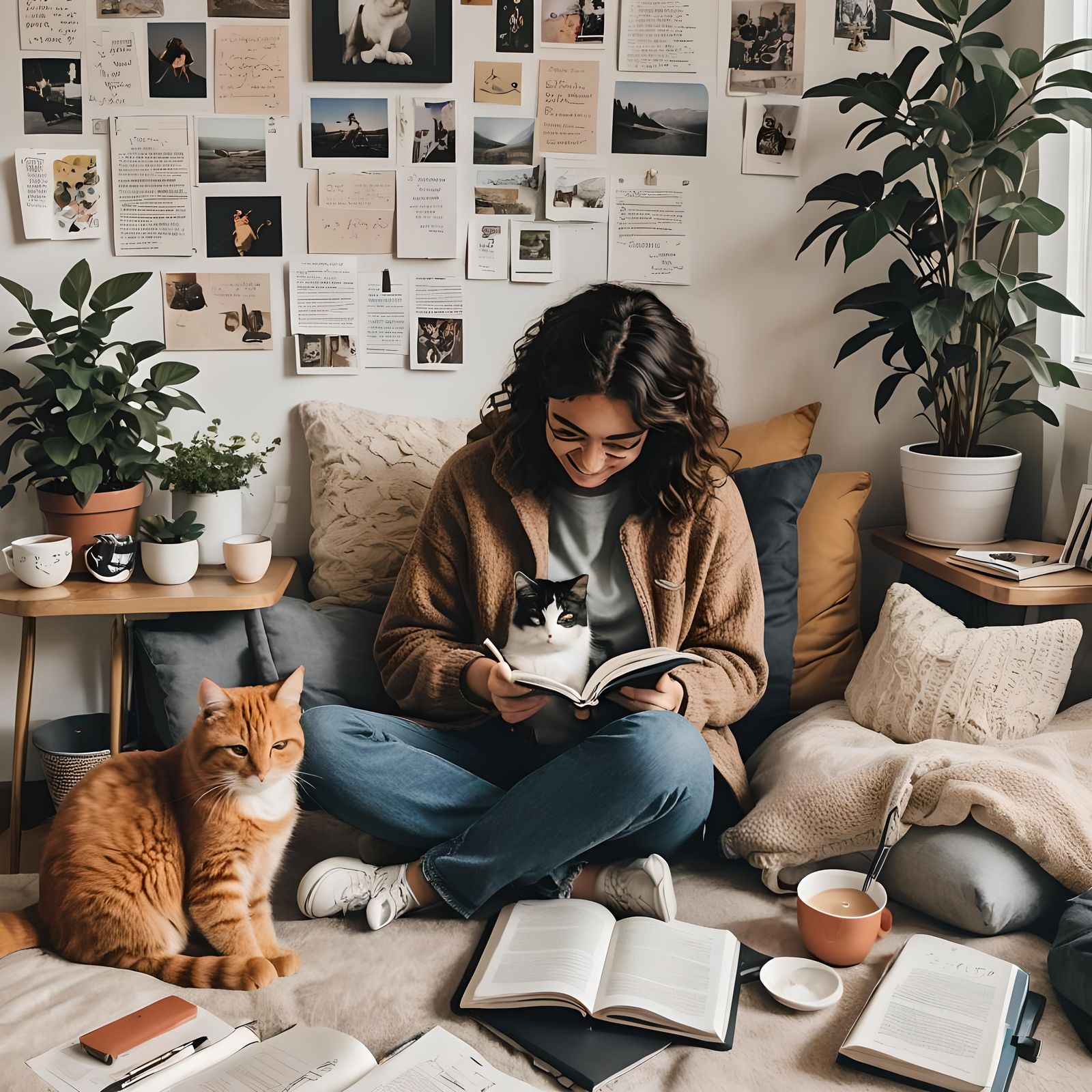 Cozy Gen Z Journaling Scene with Cat
