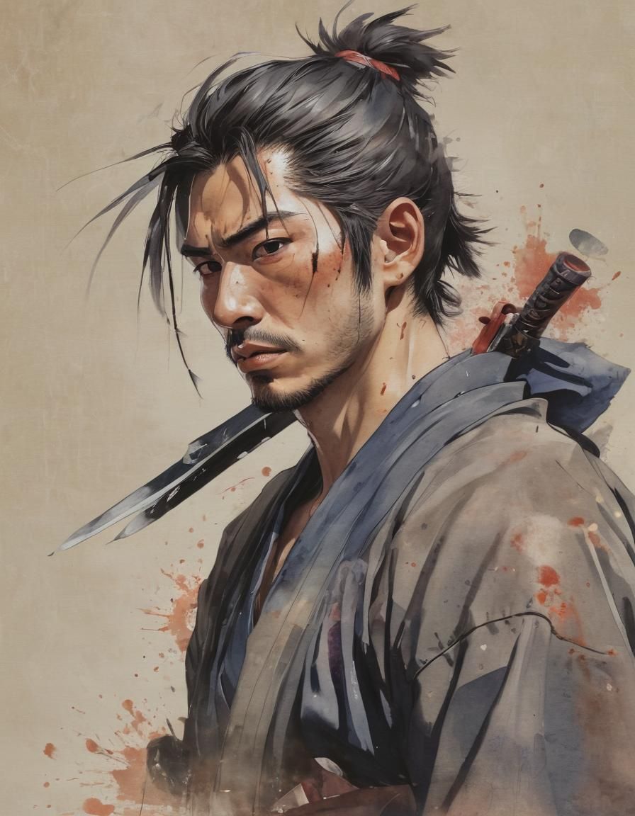 Criminal Samurai Mugshot in Manga Style