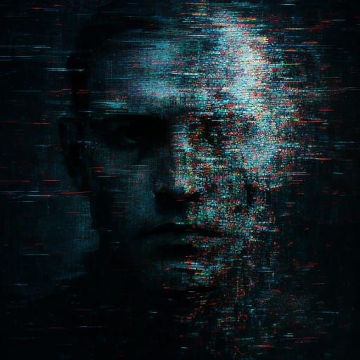Glitch Art Portrait of Fragmented Cyberpunk Face