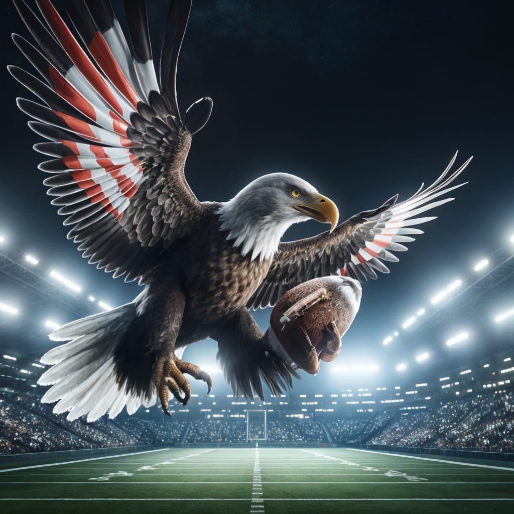 Majestic Bald Eagle Soars with American Football in Photorea...