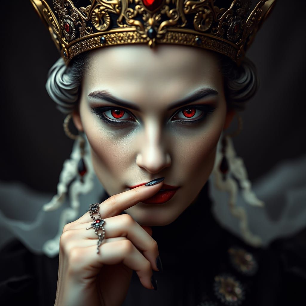 Regal Vampire Queen with Ancient Beauty and Malevolent Aura