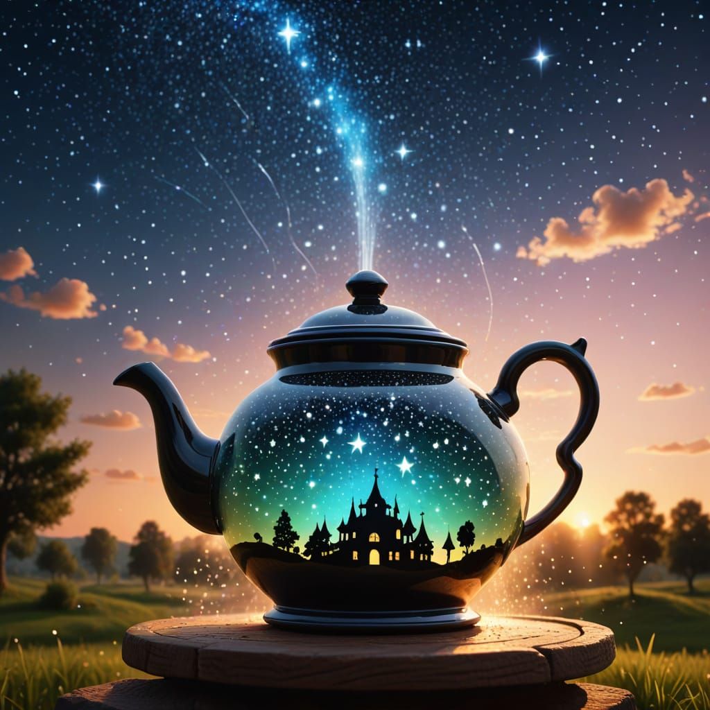 Celestial Teapot Fountain of Stars: Fantasy Scene