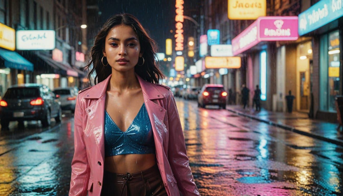 Nighttime Fashion Photo in Vibrant Film Noir Style