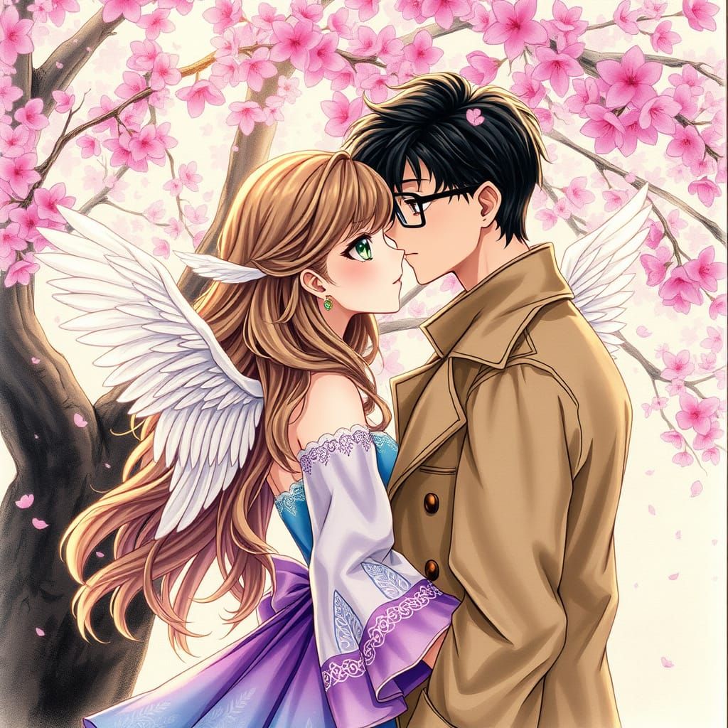 Anime Couple Amidst Cherry Blossoms